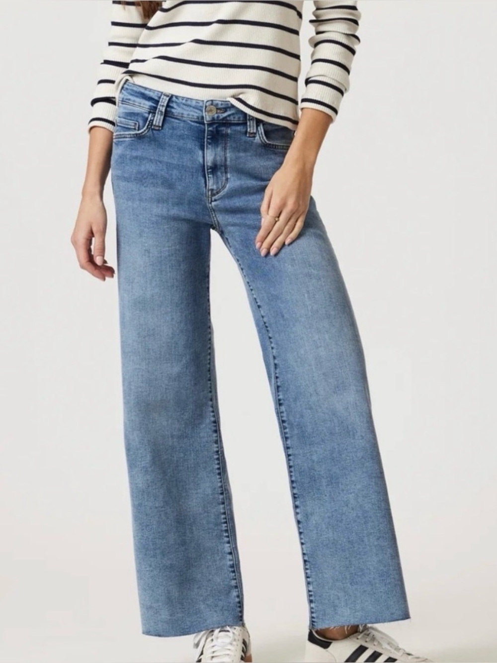 Mavi Paloma Mid Rise Wide Leg Jeans Blue Raw Hem Cropped Size 31 29